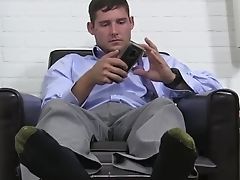 Stud Shows Off His Feet While Watching Porno And Masturbating